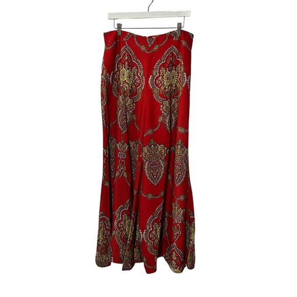 ANTHROPOLOGIE ETT: TWA WOMENS SIZE 12 MANON PAISLEY HIGH RISE WIDE LEG PANTS RED - Picture 2 of 12